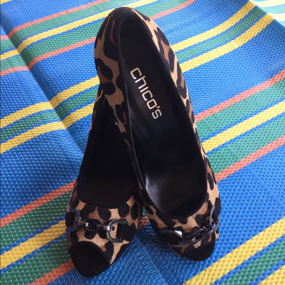 Chico's CalfHair Black/CheetahPrintHeels PumpsShoe - Picture 3 of 7